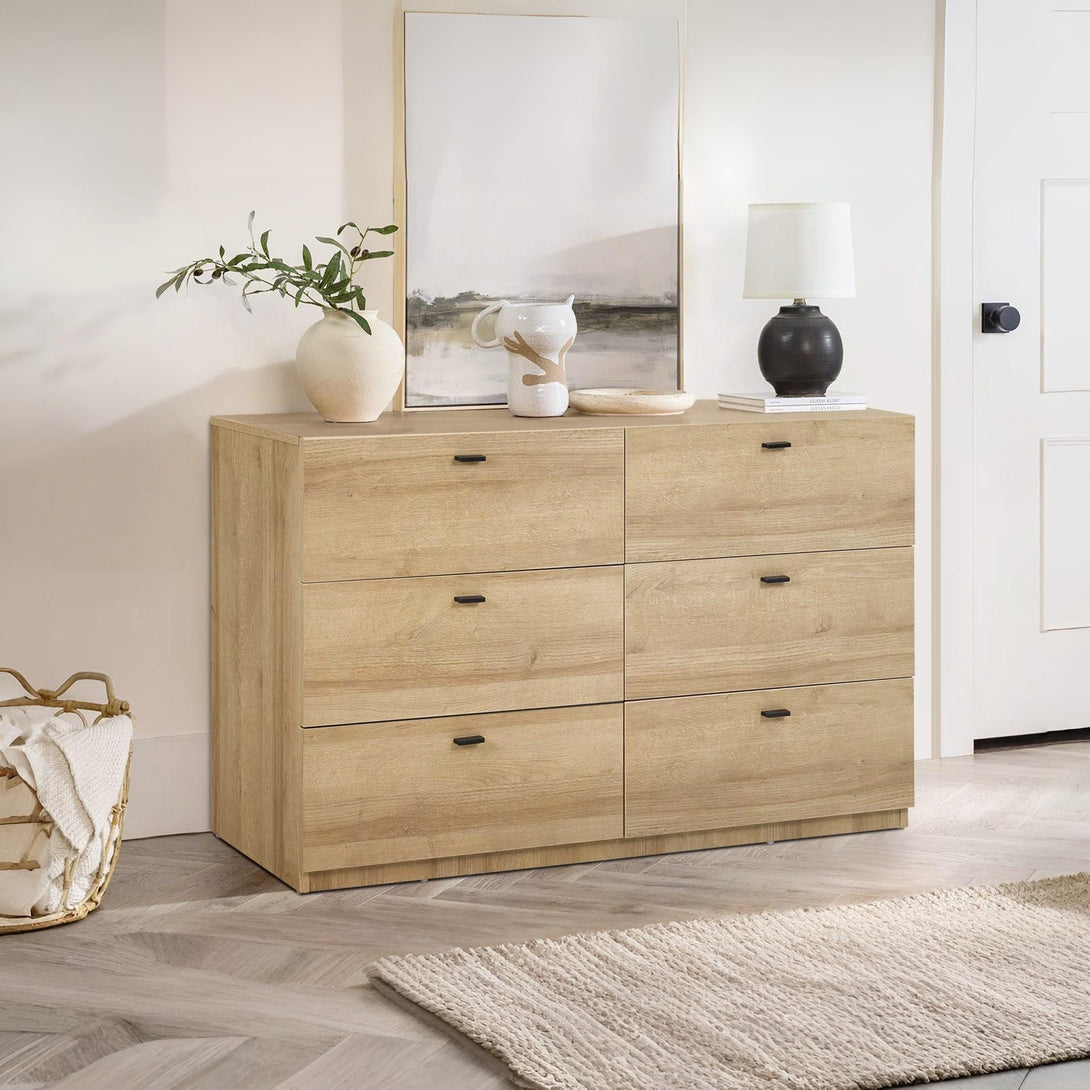 Hekla Low Boy 6 Drawer Chest Dresser - Oak