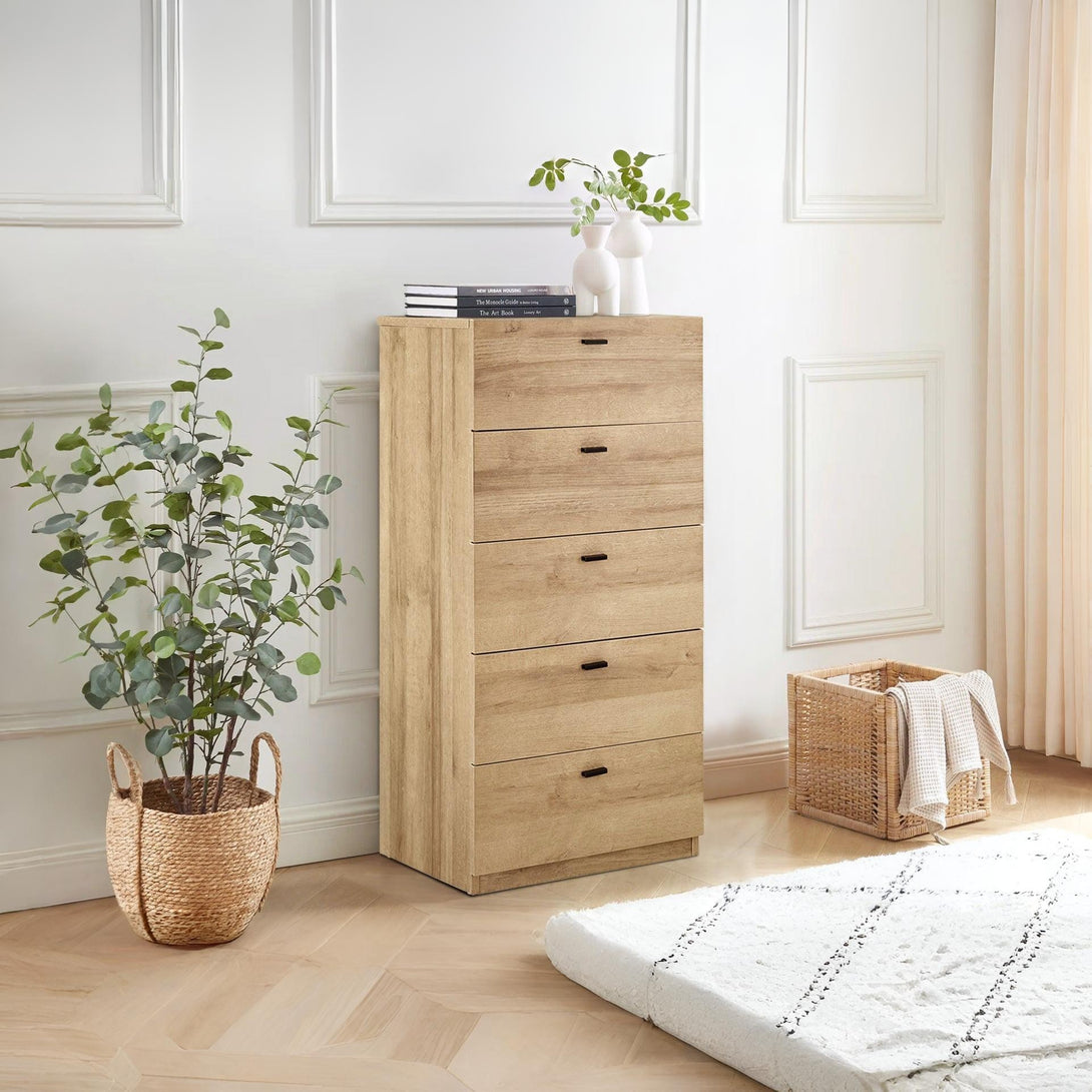 Hekla Tallboy 5 Drawer Chest Dresser - Oak