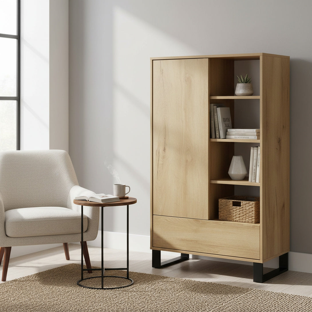 Frohna Bookshelf Cabinet with Drawer - Oak