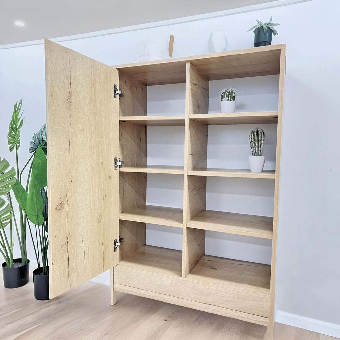 Frohna Bookshelf Cabinet with Drawer - Oak