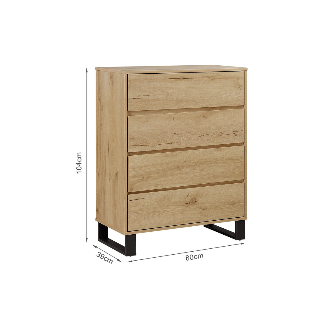Frohna Tallboy 4 Drawer Chest Dresser - Oak