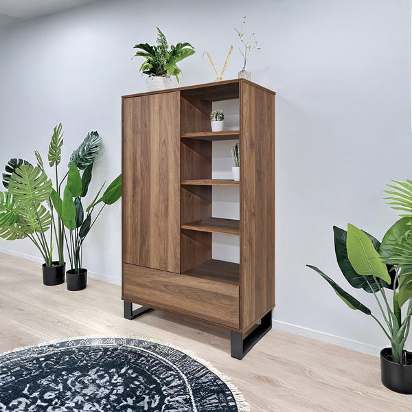 Frohna Bookshelf Cabinet with Drawer - Walnut