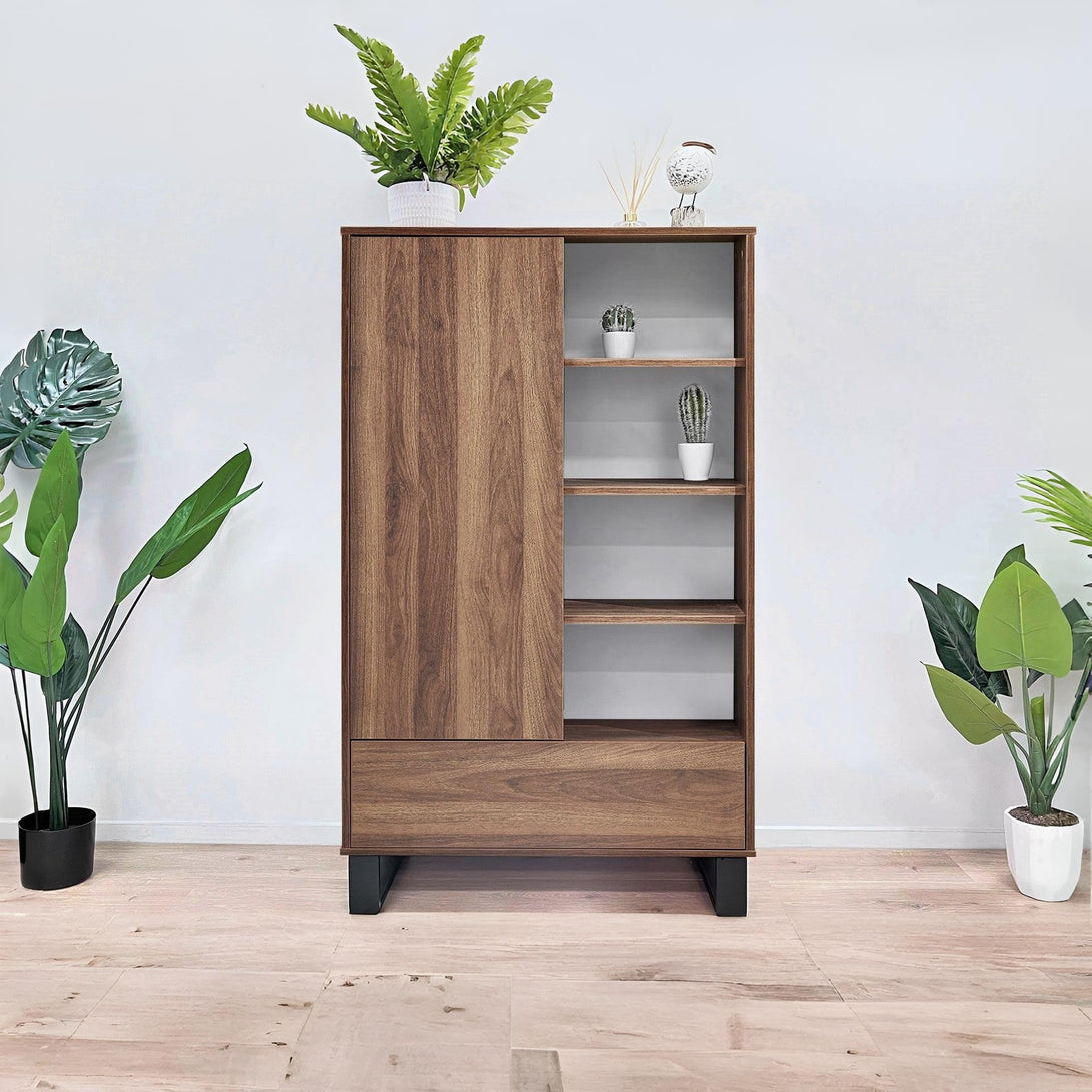 Frohna Bookshelf Cabinet with Drawer - Walnut