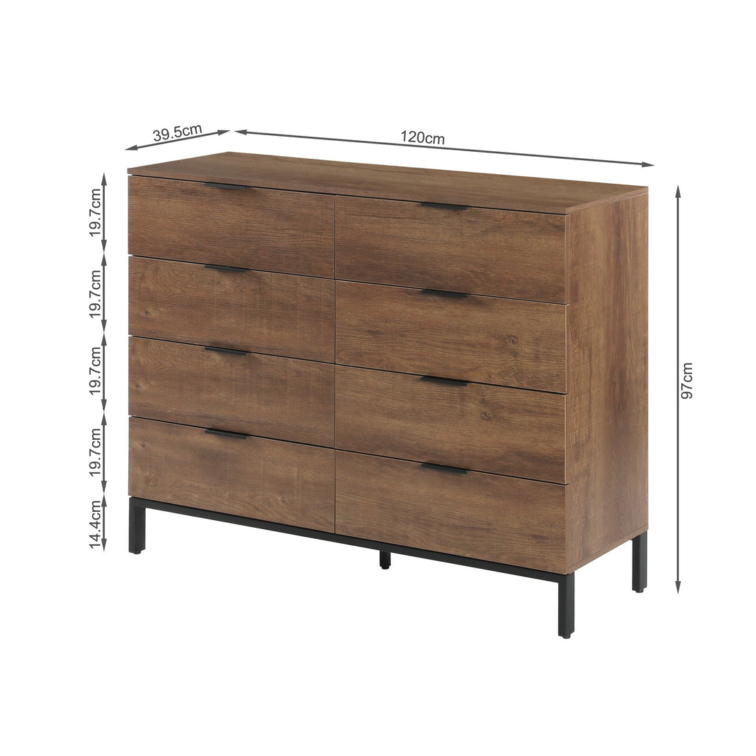 Ocala Low Boy 8 Drawer Chest Dresser - Walnut