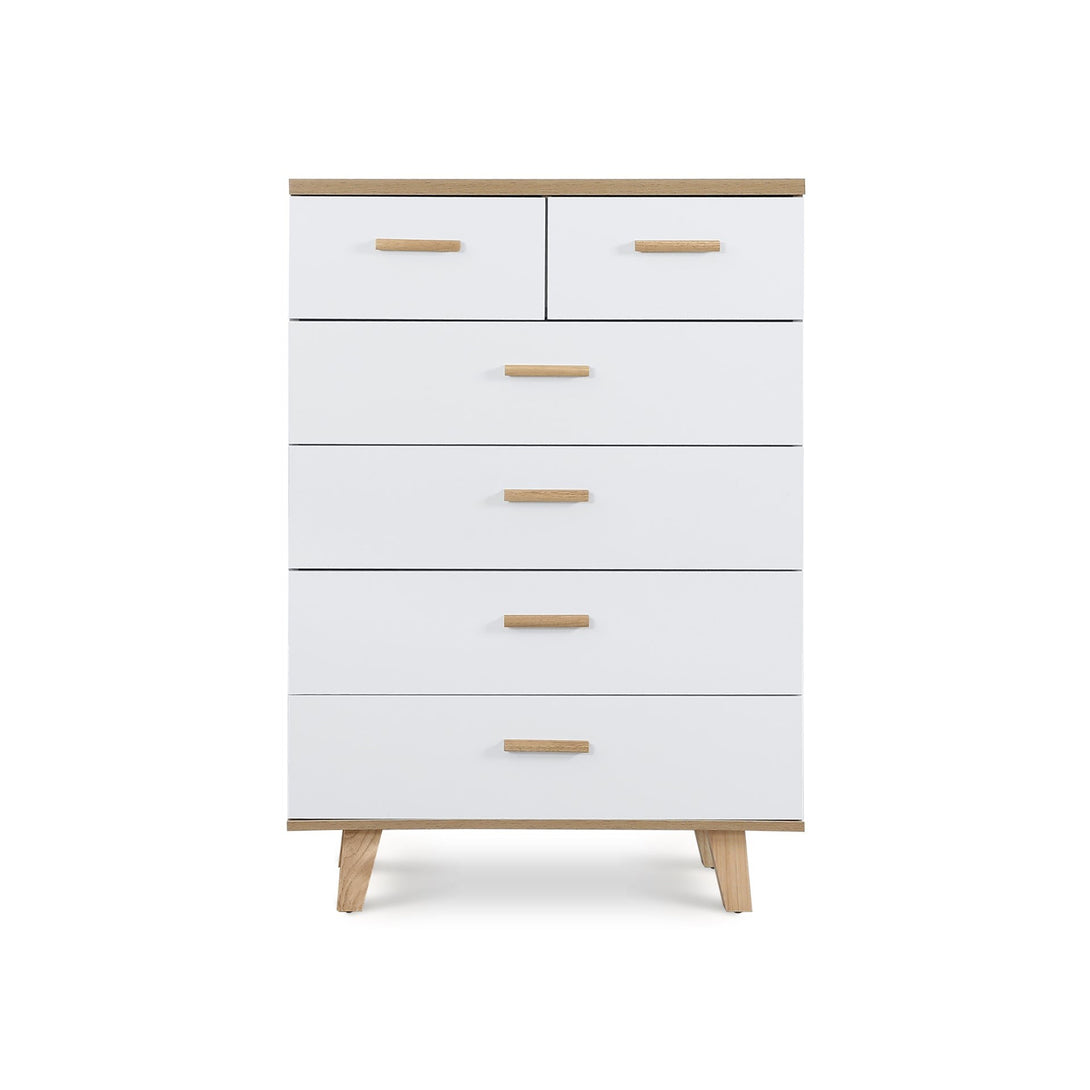 Alton Tallboy 6 Drawers - Natural + White