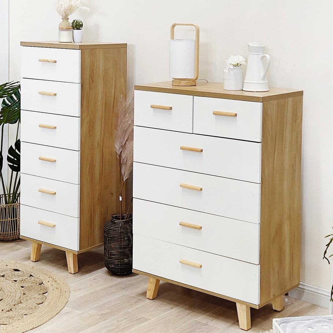 Alton Tallboy 6 Drawers - Natural + White