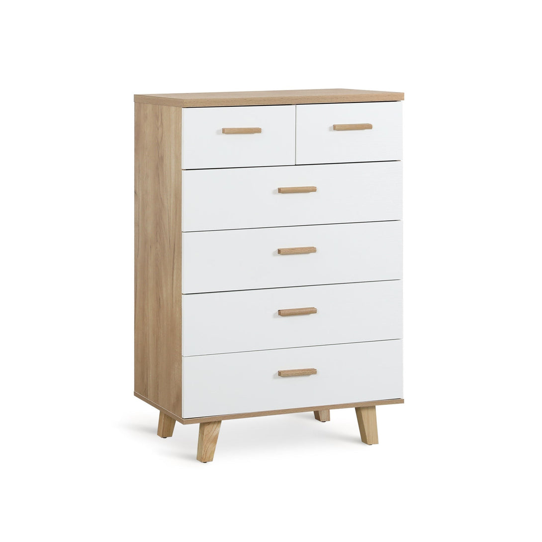 Alton Tallboy 6 Drawers - Natural + White