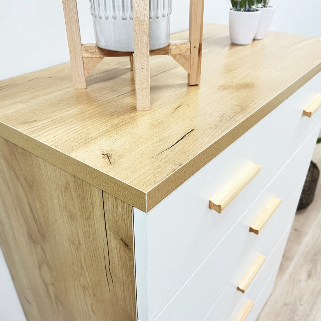 Alton Tallboy 6 Drawers - Natural + White
