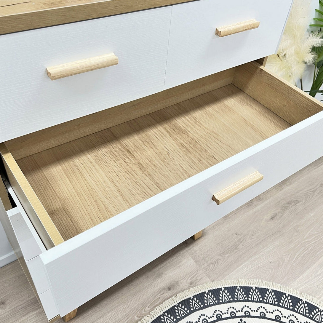 Alton Tallboy 6 Drawers - Natural + White