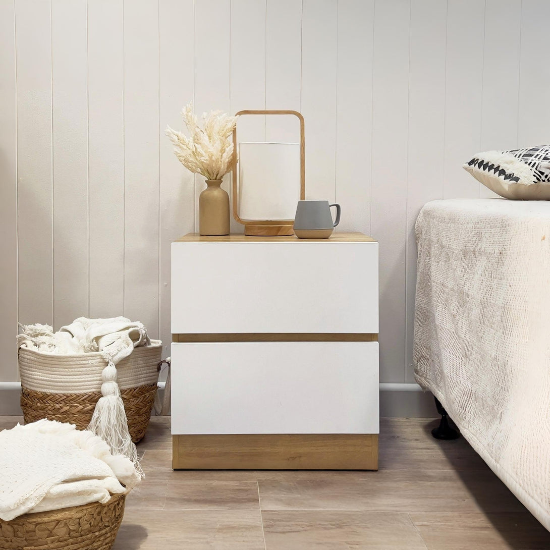 Harris Bedside Table - Oak + White