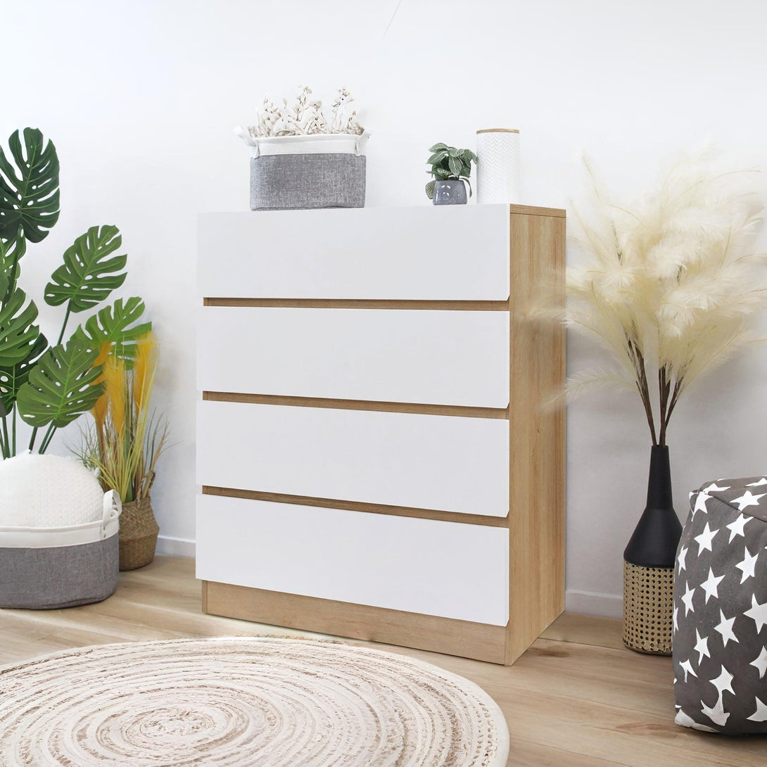 Harris 4 Drawers Tallboy - Oak + White