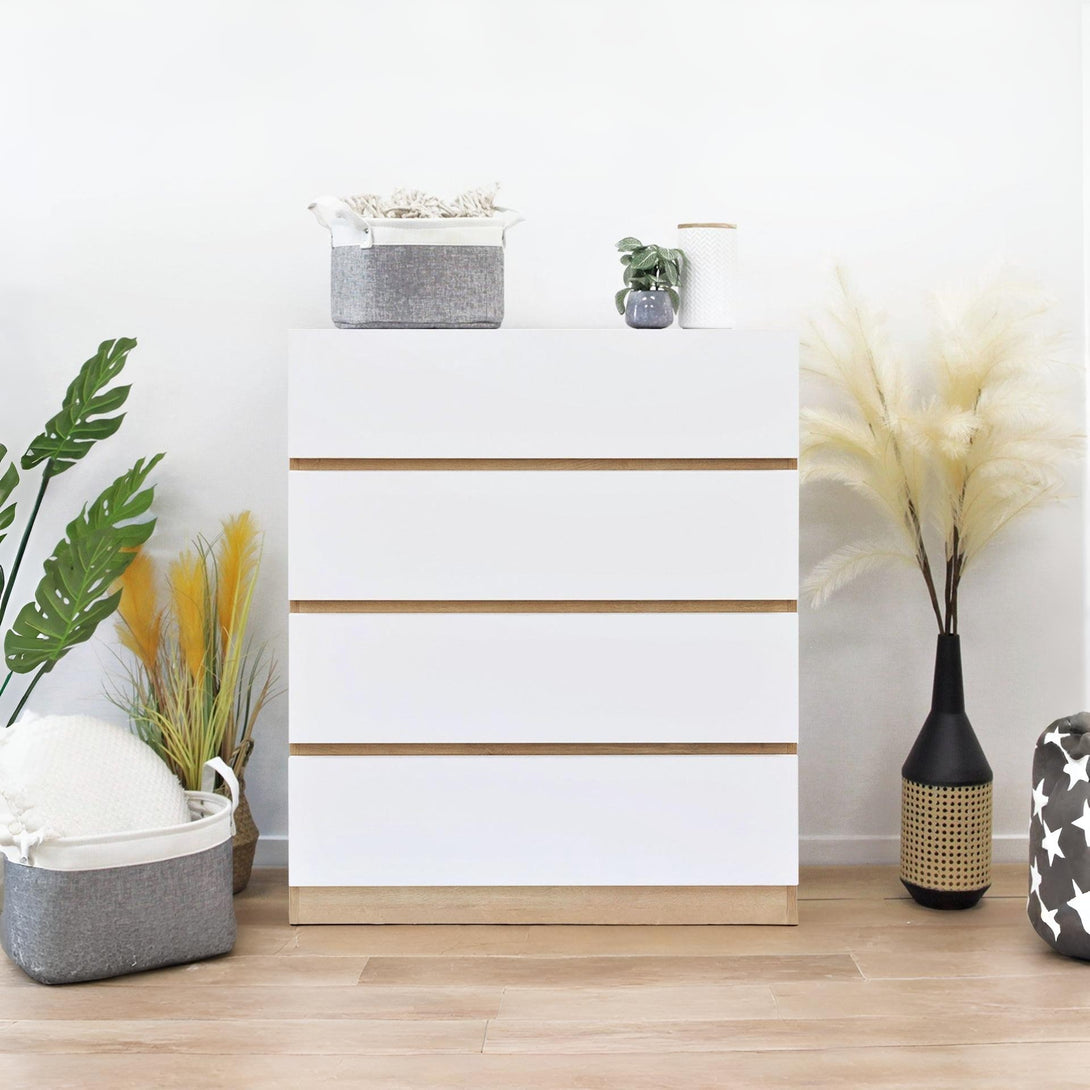 Harris 4 Drawers Tallboy - Oak + White