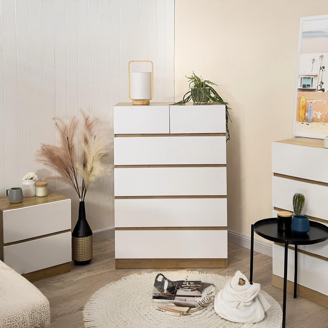Harris 6 Drawers Tallboy - Oak + White