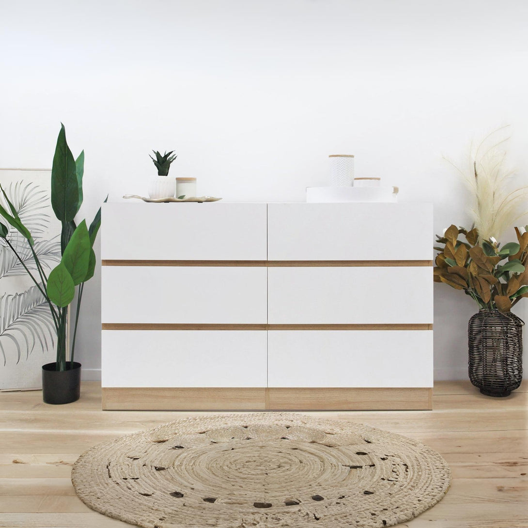 Harris 6 Drawers Low Boy - Oak + White