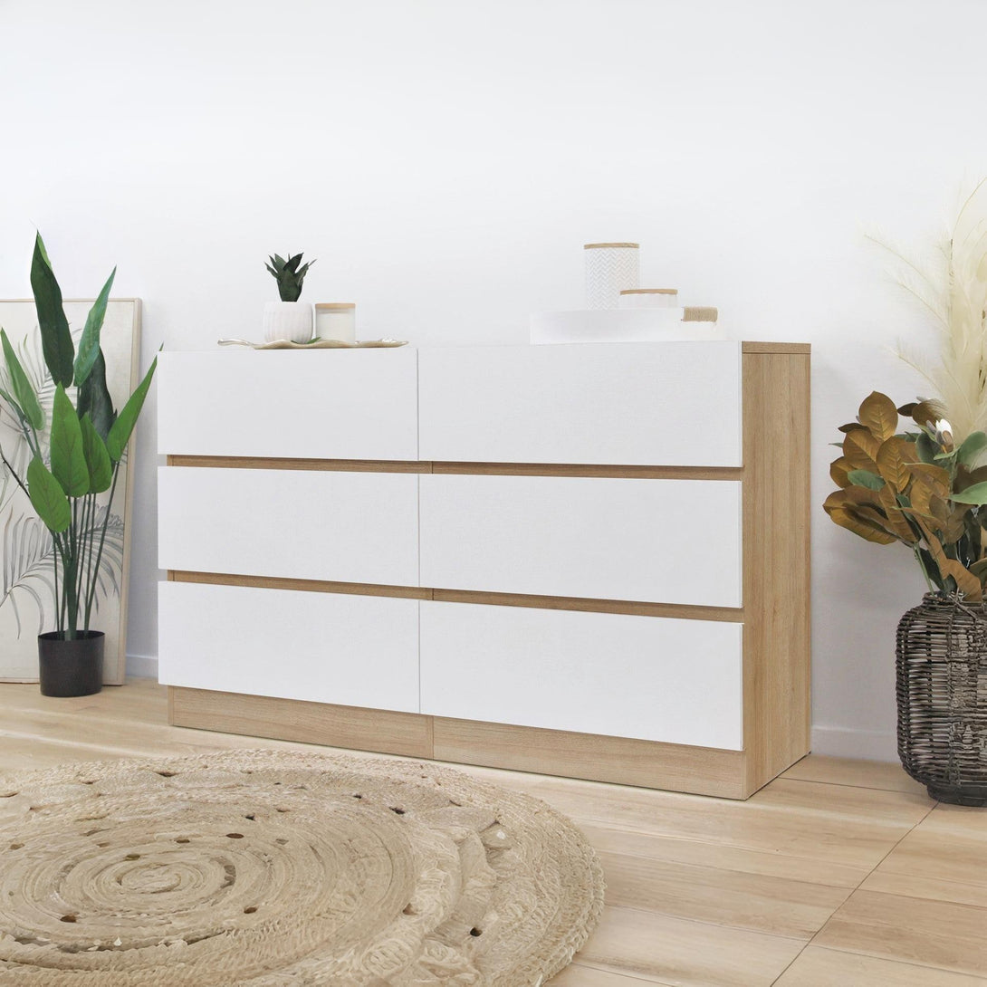 Harris 6 Drawers Low Boy - Oak + White