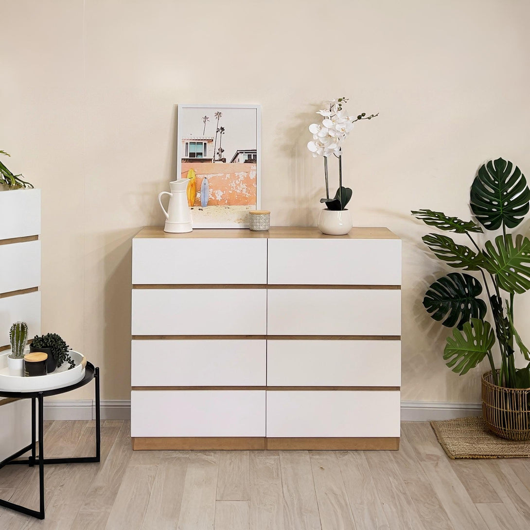 Harris 8 Drawers Low Boy - Oak + White
