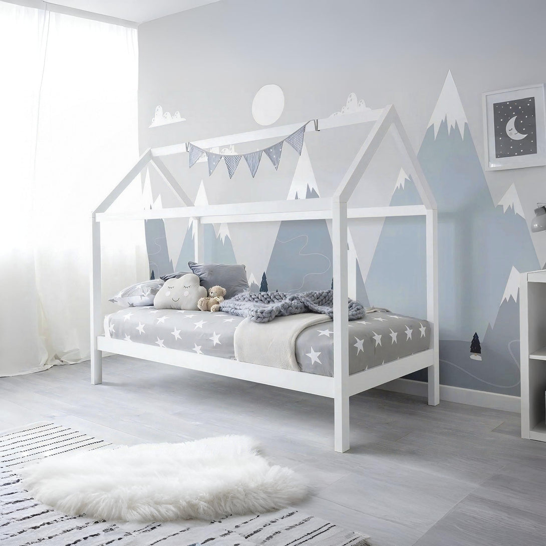 Mayon Single Wooden House Bed Frame - White