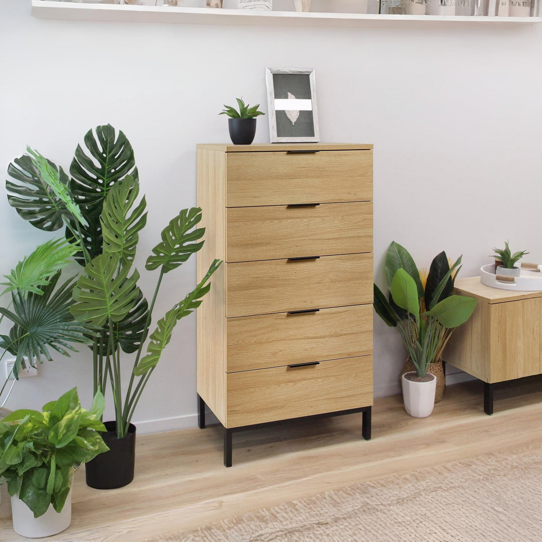 Ocala Tallboy 5 Drawer Chest Dresser - Oak