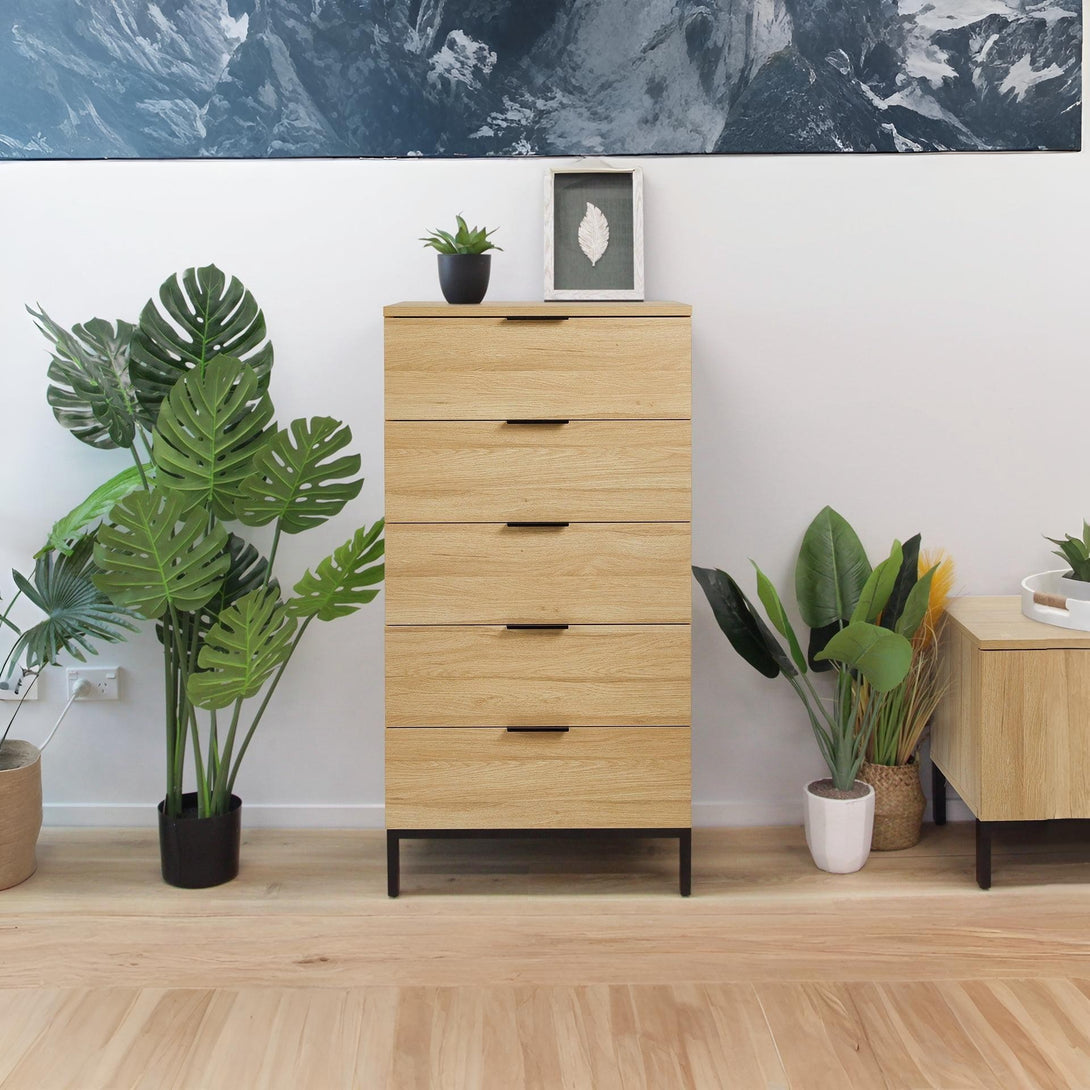 Ocala Tallboy 5 Drawer Chest Dresser - Oak