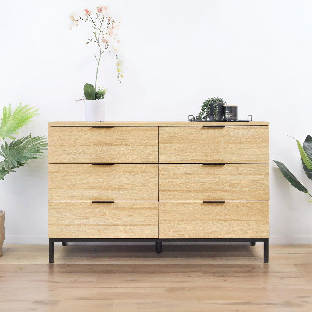 Ocala Low Boy 6 Drawer Chest Dresser - Oak