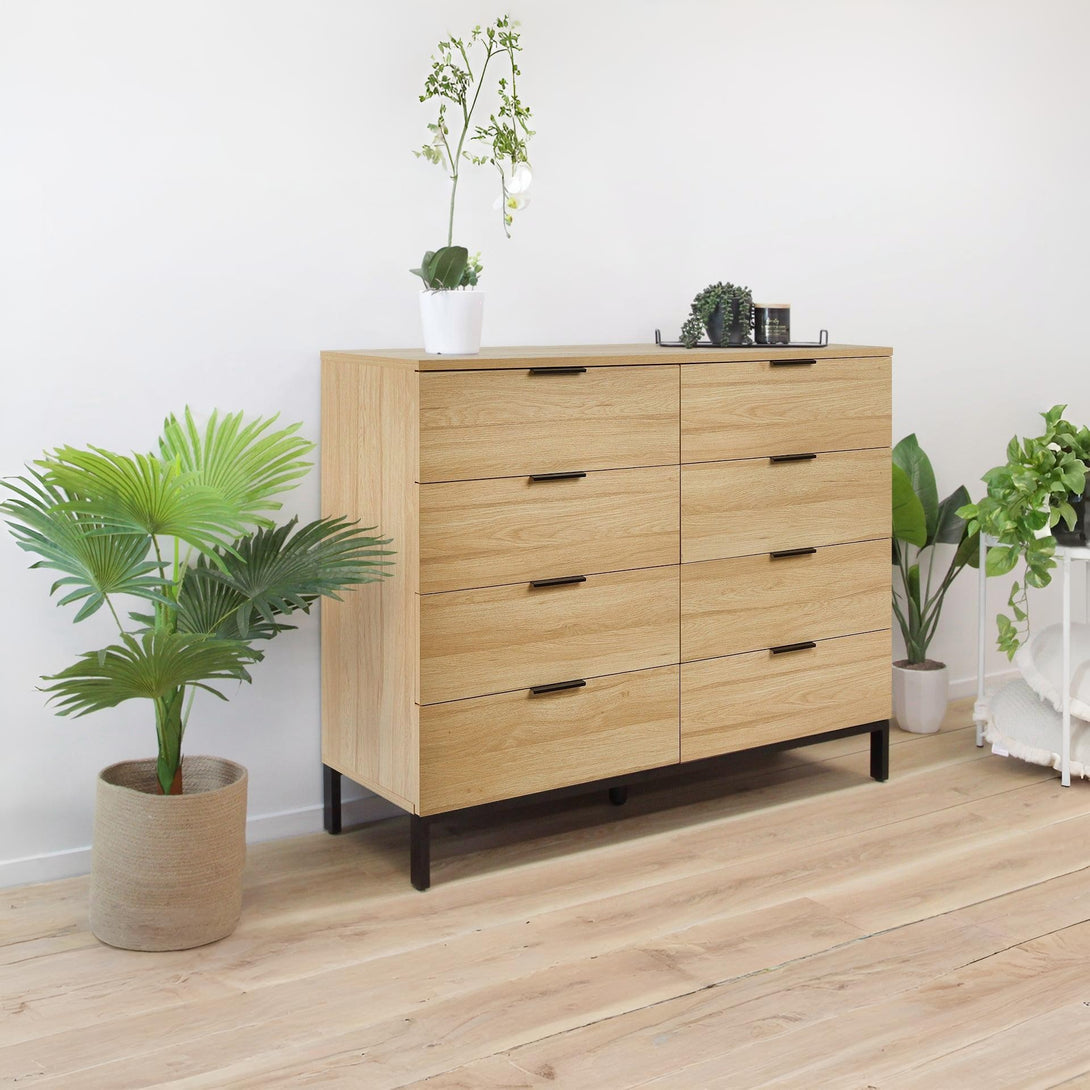 Ocala Low Boy 8 Drawer Chest Dresser - Oak