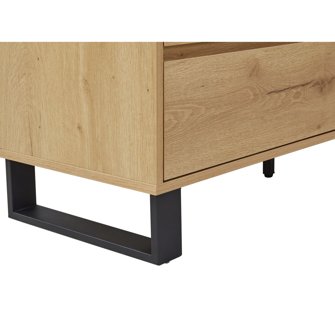 Frohna Low Boy 6 Drawers Chest Dresser with Mirror - Oak