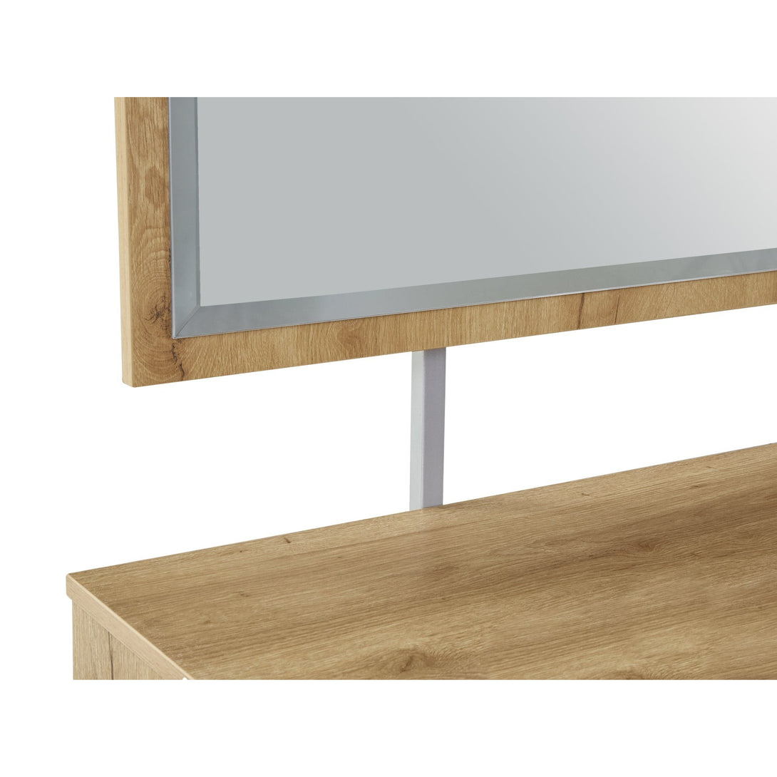 Frohna Low Boy 6 Drawers Chest Dresser with Mirror - Oak