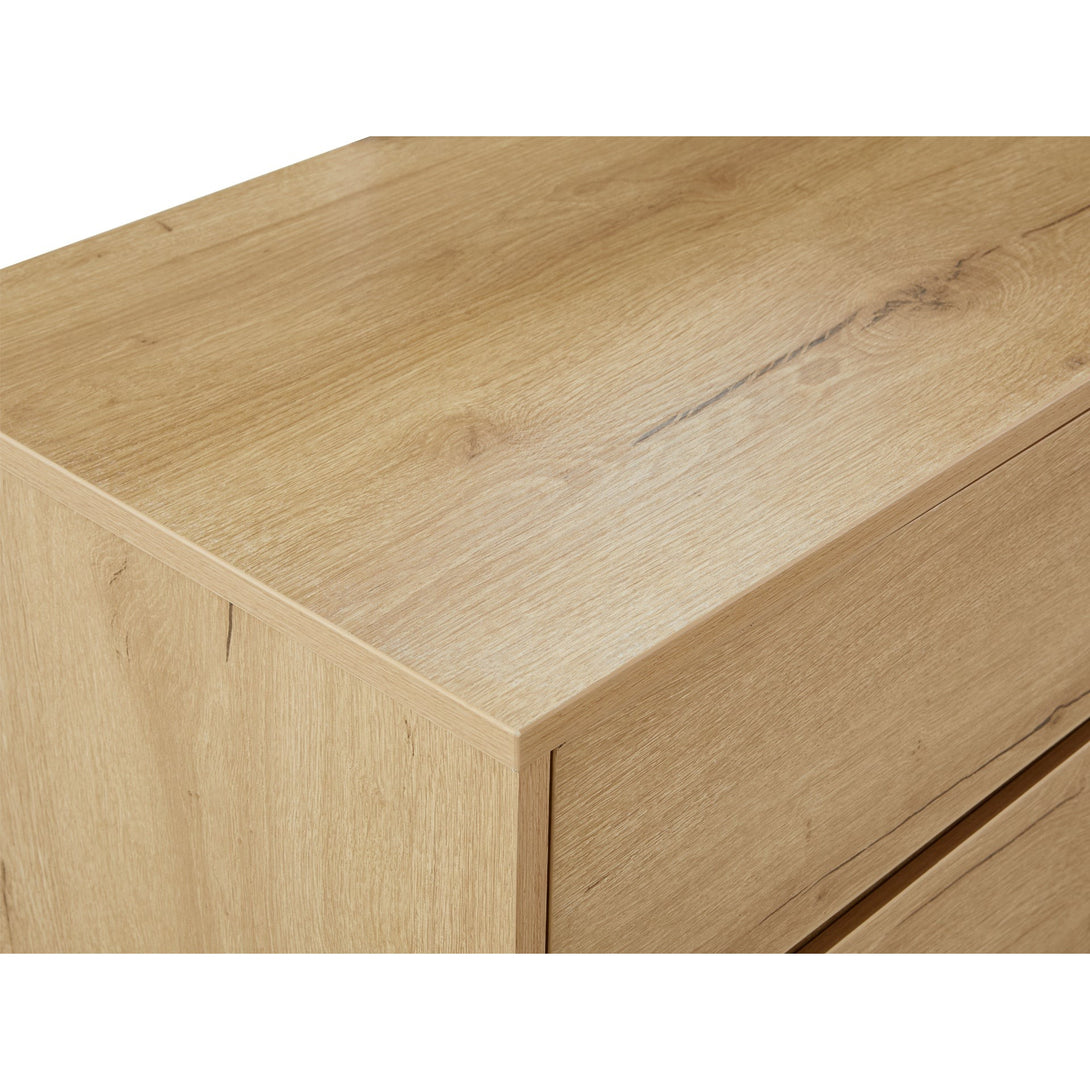 Frohna Low Boy 6 Drawers Chest Dresser with Mirror - Oak