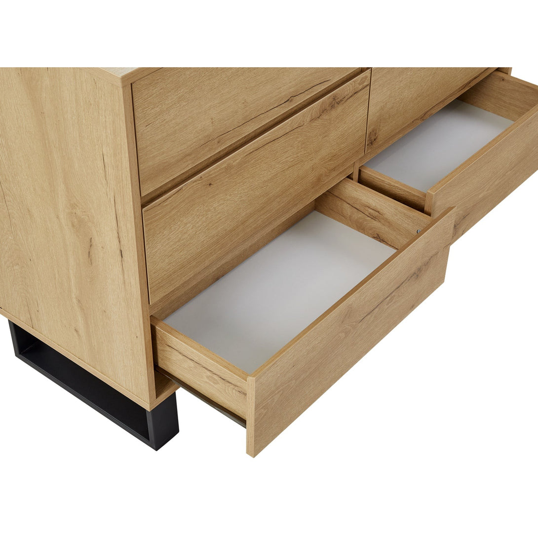 Frohna Low Boy 6 Drawers Chest Dresser with Mirror - Oak