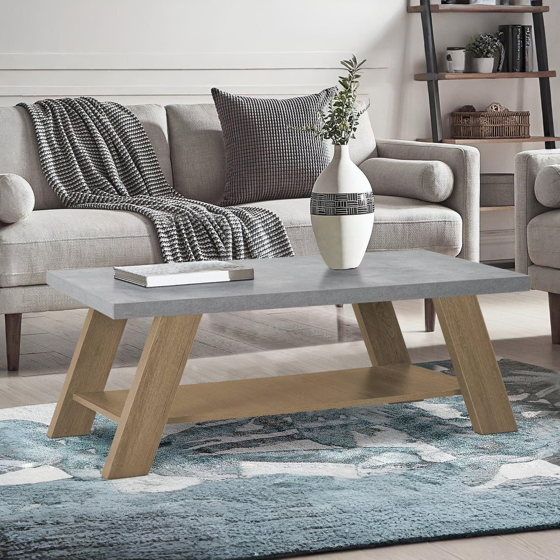 Tommie Rectangular Coffee Table - Cement + Oak