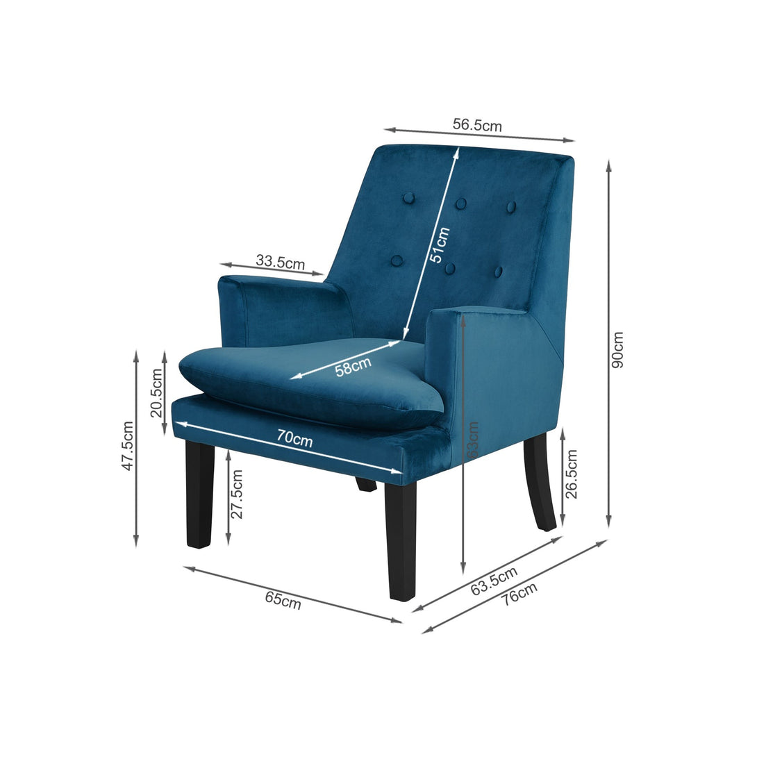 Mila Velvet Arm Chair - Blue