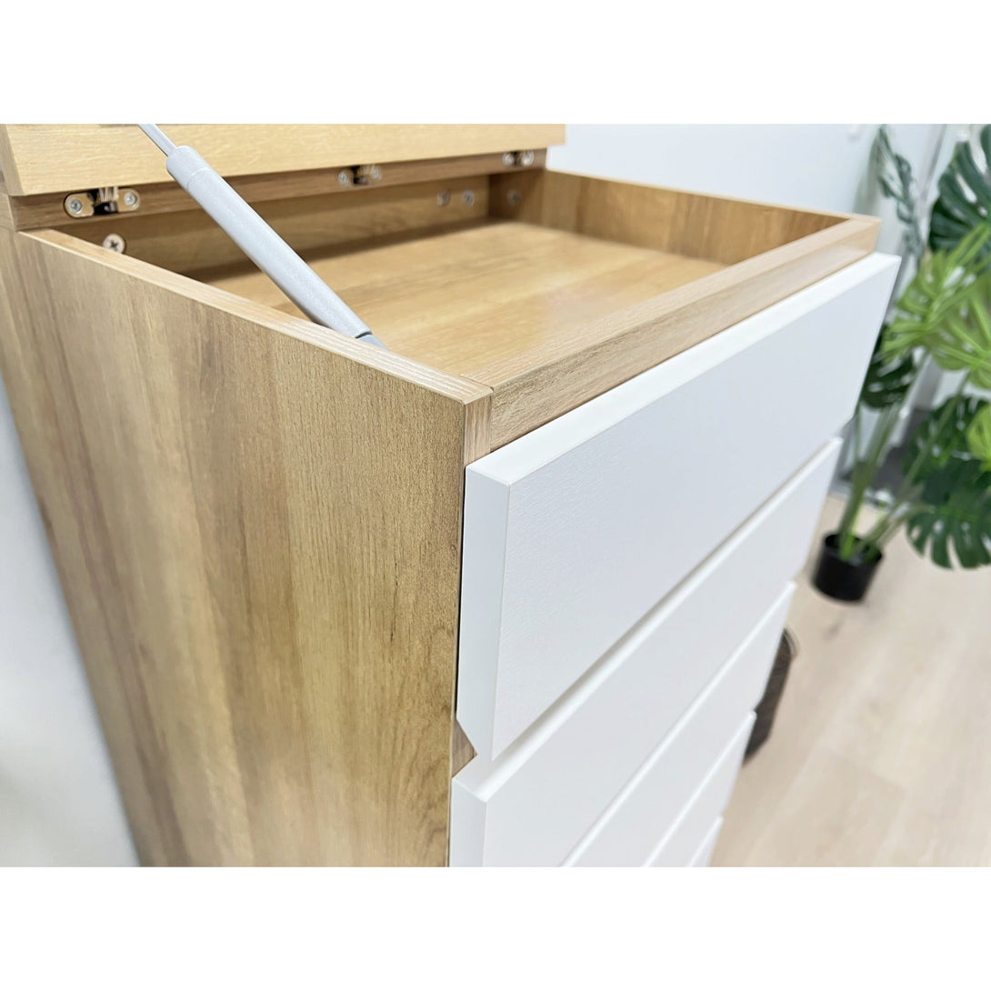 Harris 6 Drawer Tallboy with Mirror - Oak + White