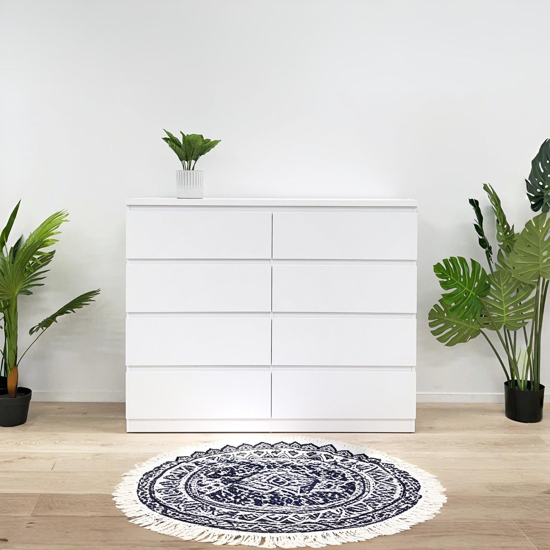 Tongass Wooden Low Boy 8 Drawers - White