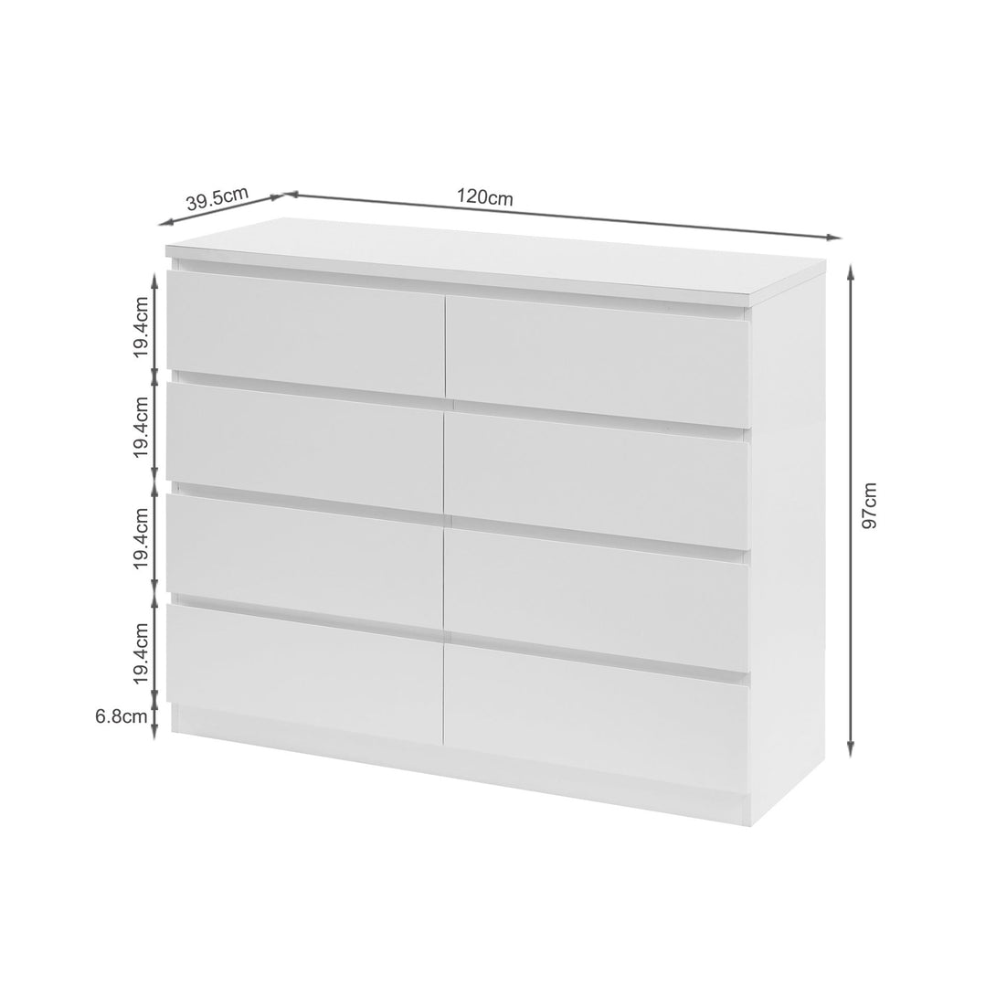 Tongass Wooden Low Boy 8 Drawers - White