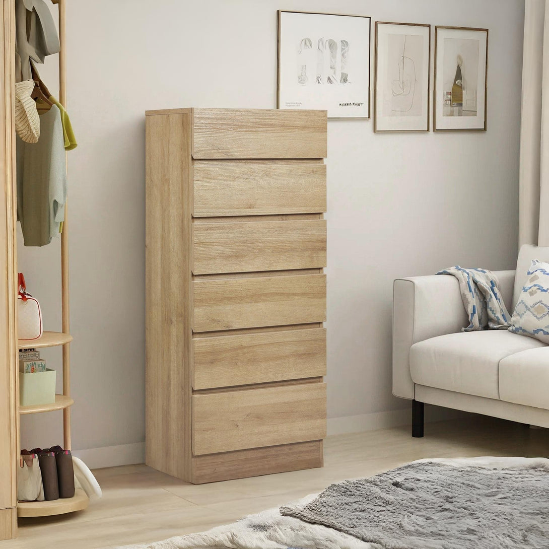 Harris 6 Drawers Slim Tallboy - Oak