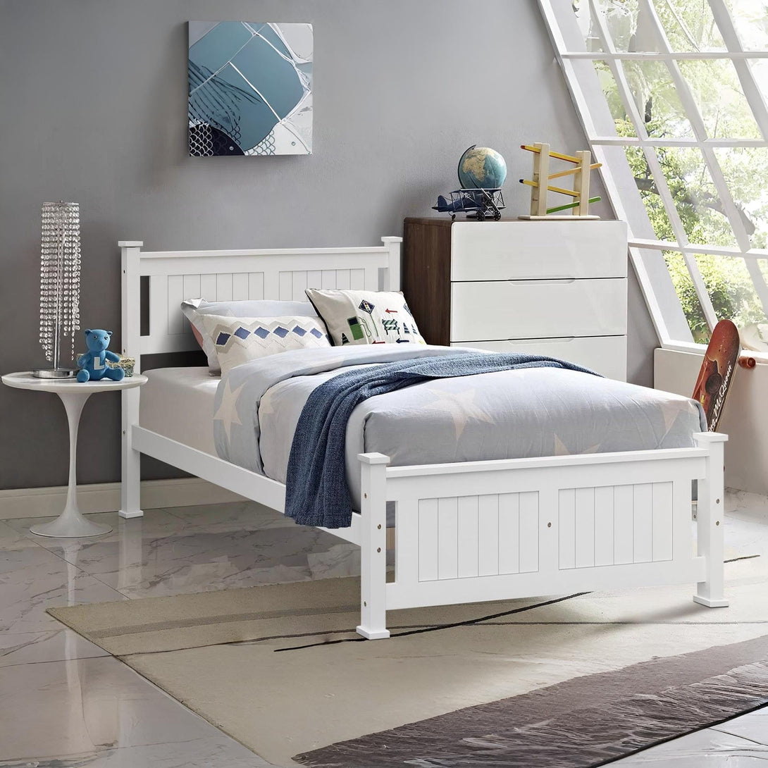 Davraz King Single Wooden Bed Frame - White