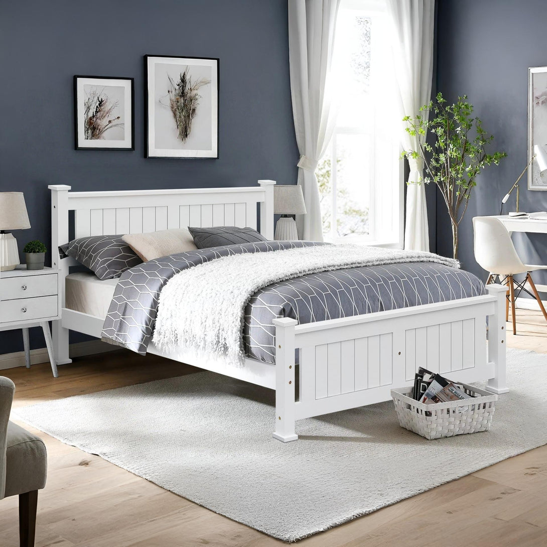 Davraz Double Wooden Bed Frame - White