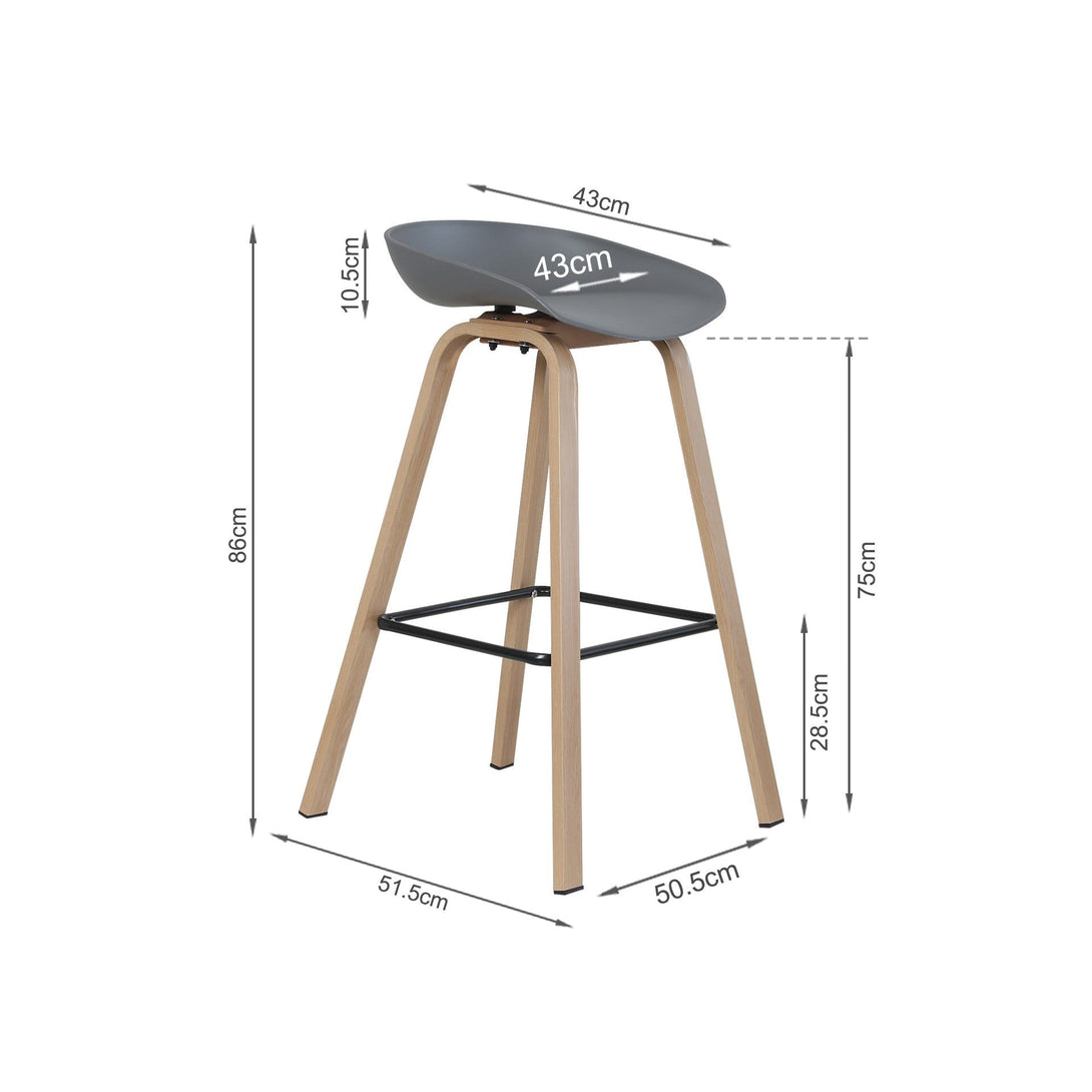 Kai Bar Stool Metal Barstool 75cm - Grey