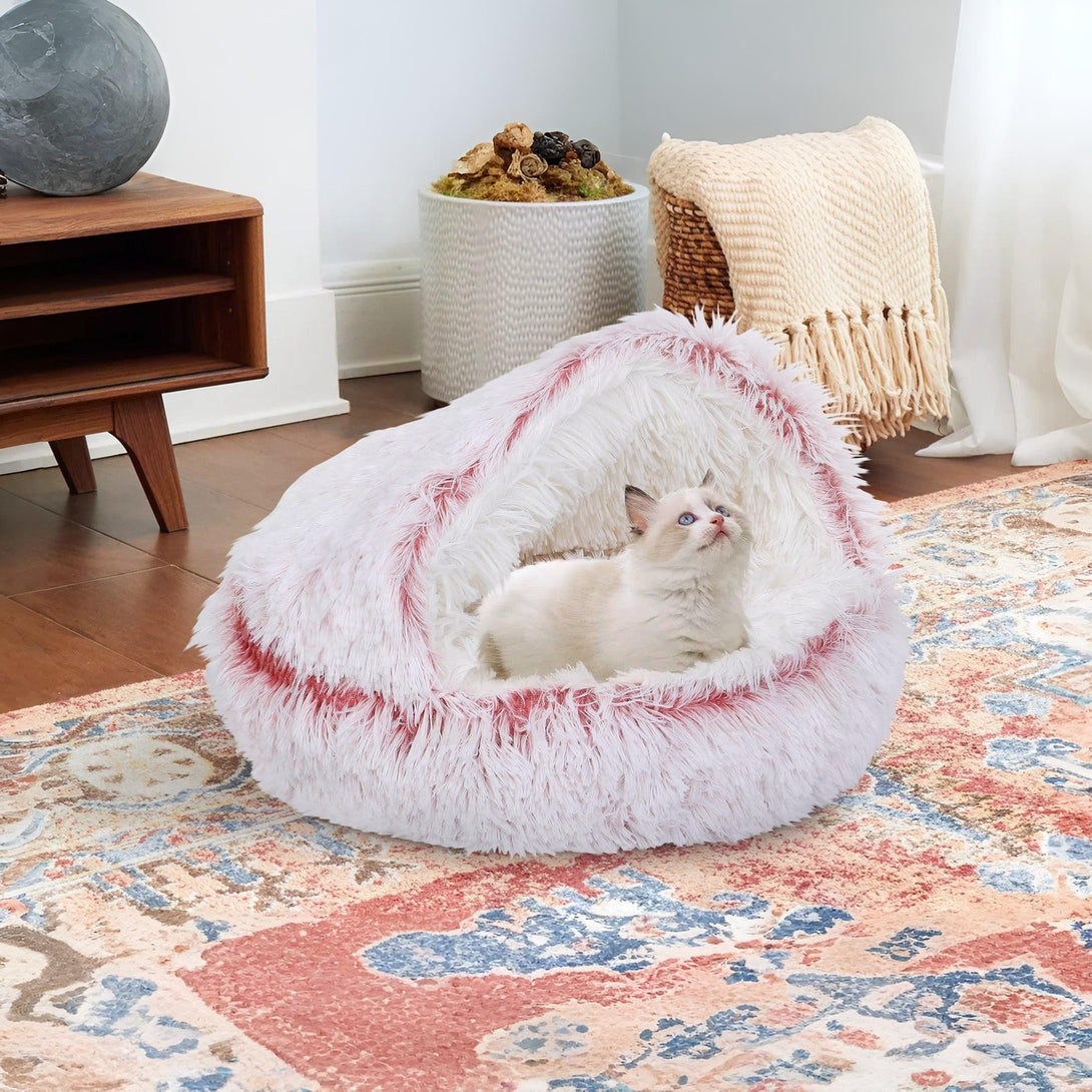 Soft Plush Cat Cave Bed - Pink