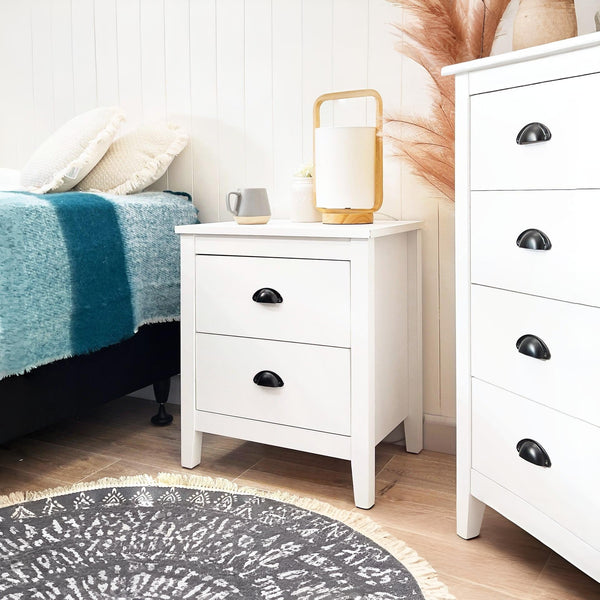 Congo Bedside Table with 2 Drawers - White