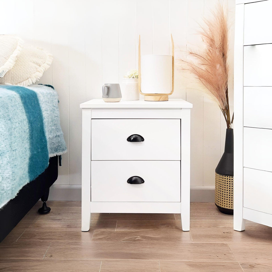 Congo Bedside Table with 2 Drawers - White