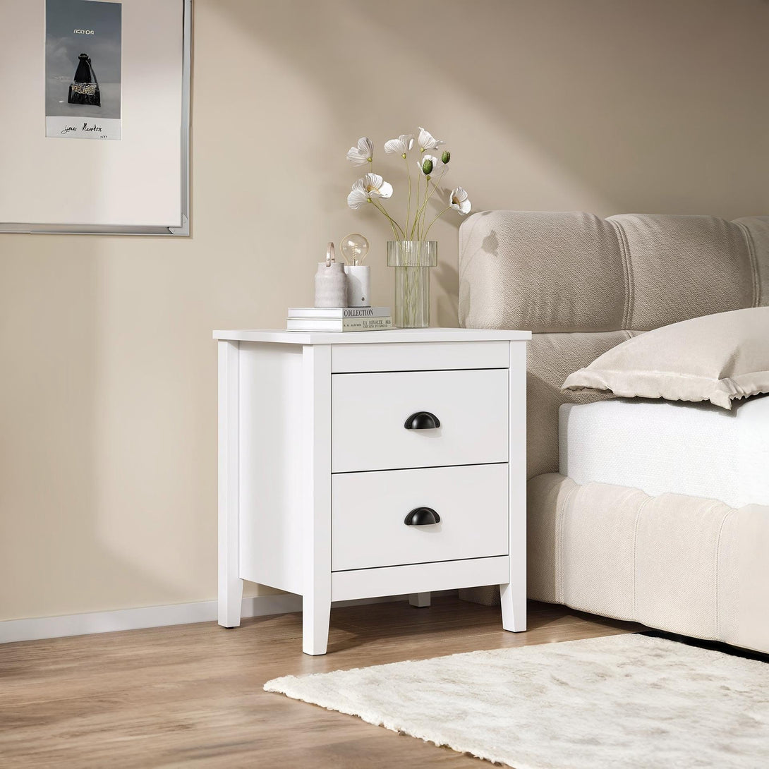 Congo Bedside Table with 2 Drawers - White