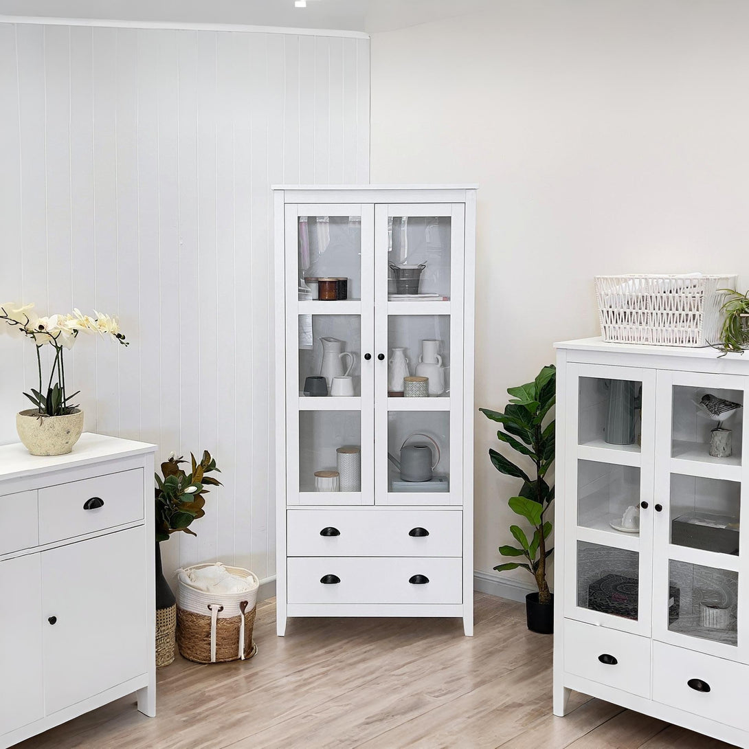Congo Display Cabinet with 2 Drawer - White