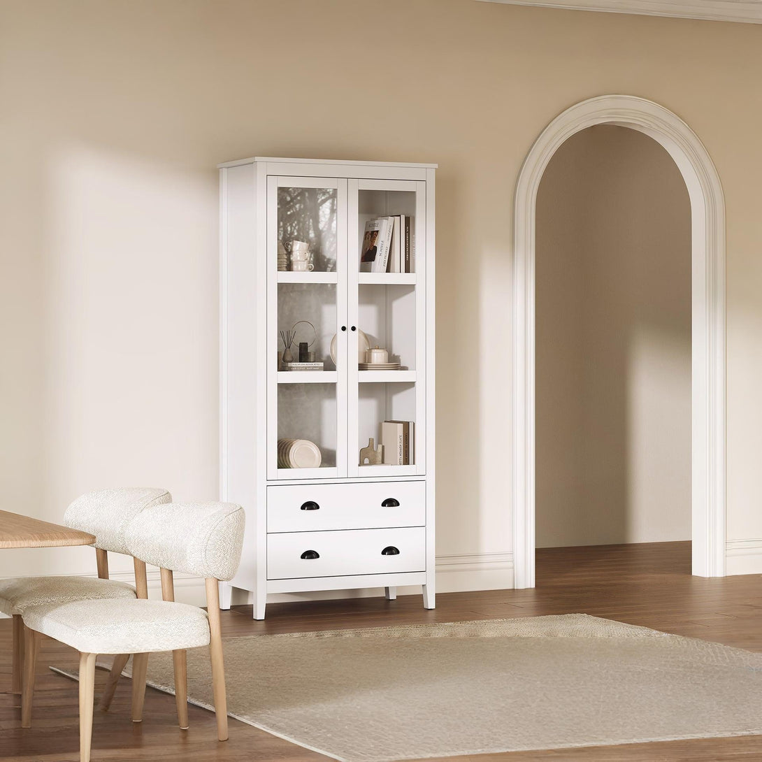 Congo Display Cabinet with 2 Drawer - White