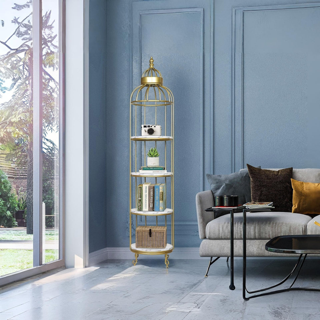 Alesa Birdcage 4 Tier Storage Shelf - Golden
