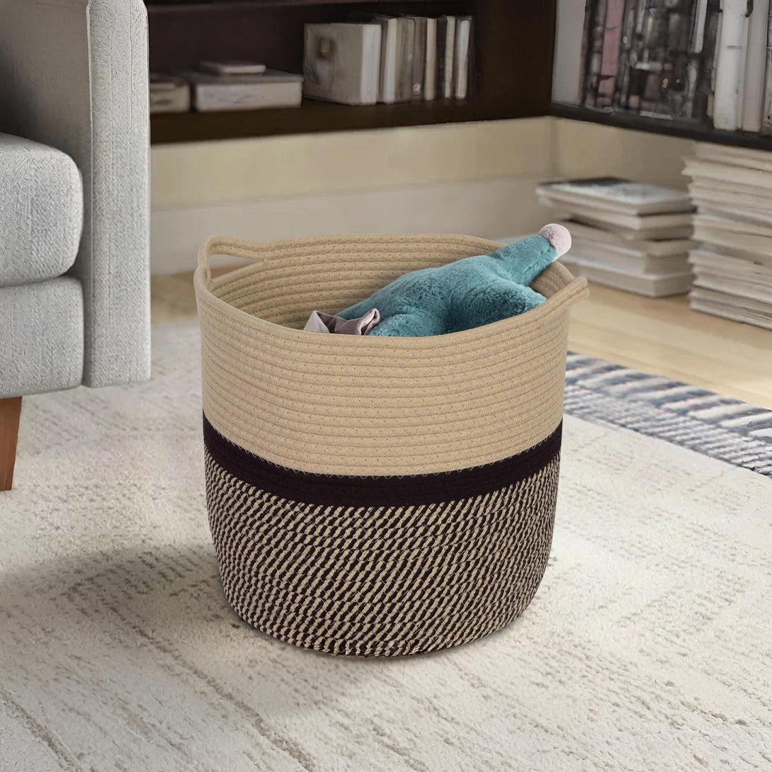 Cotton Rope Basket - Beige + Black
