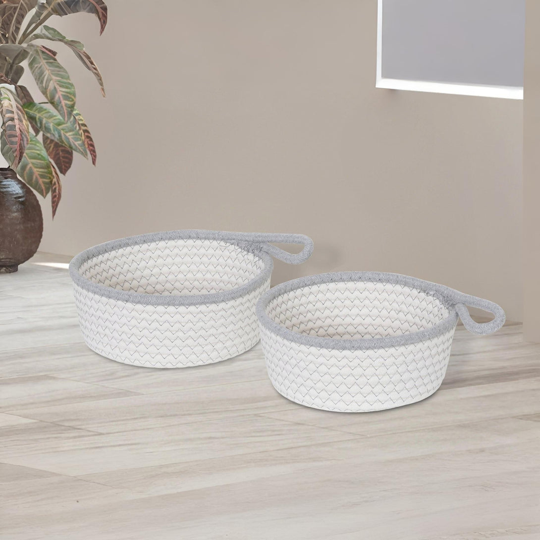 Cotton Rope Basket - Set of 2 - White + Grey