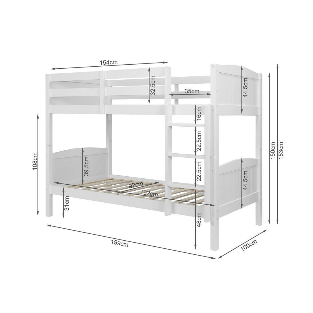 Annan Single Wooden Bunk Bed Frame - White