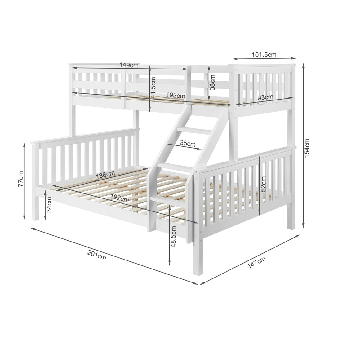 Dome Wooden Triple Bunk Bed - White