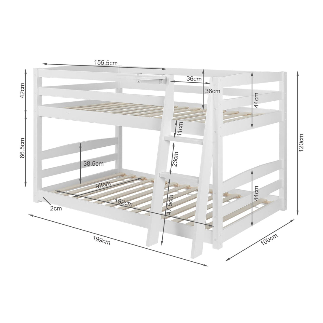 KINGA Single Wooden Bunk Bed Frame - WHITE (p1=0.109m3 - 24.5kg)(p2=0.066m3 - 19.1kg)(T=0.175m3 - 43.6kg)